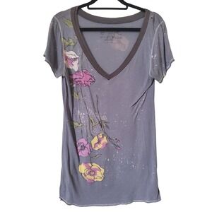 VTG Y2K Grunge Scrapbook Babydoll  Baby Tee Top Women's Large Distressed Burnout